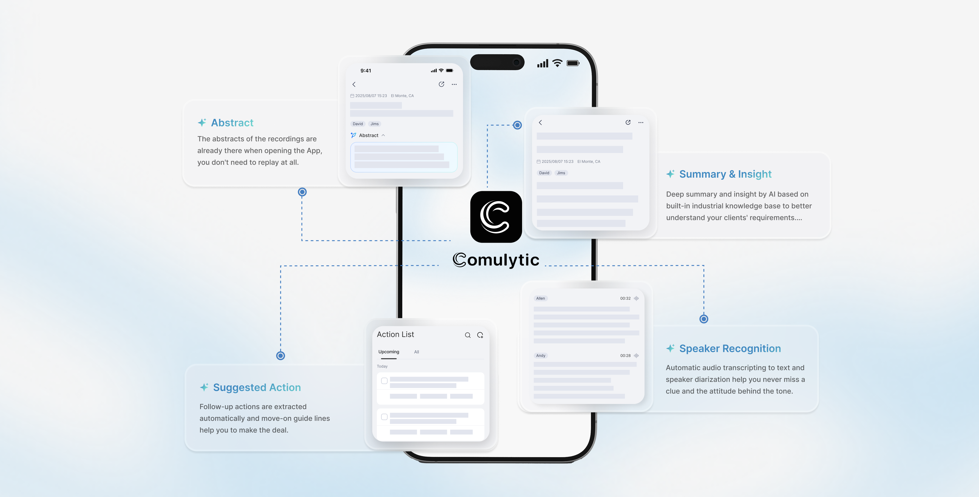 Comulytic automatically generates abstracts, summary and insight for every recording